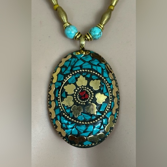 24 inch African inspired Colorful brass bead necklace NWOT - Picture 9 of 13